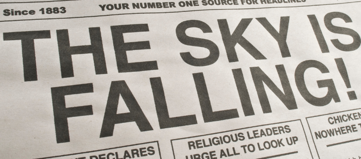 Close-up of a newspaper front page displaying the bold headline ‘The Sky Is Falling!